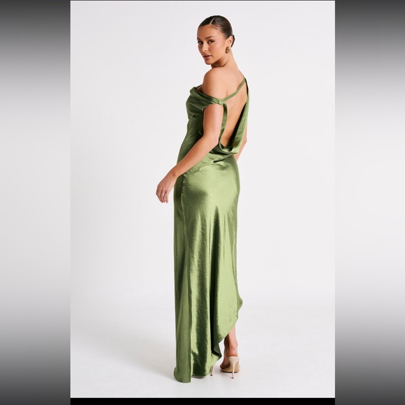 MESHKI -Slip Maxi Dress With Asymmetrical Hem -Emerald - Picture 5 of 5